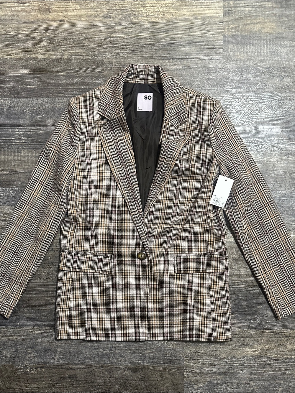 New with Tags SO Brown/Tan Plaid Blazer - Small
